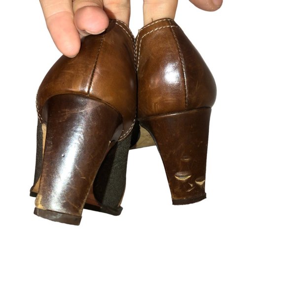 Prevata gray Flannel cordovan Brown Leather lace up heeled oxford shoes … - Picture 6 of 6